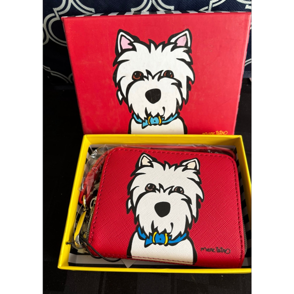 ✨Reserved Shari✨New Women's Marc Tetro Red & White Westie Dog Zip Wallet - Picture 3 of 3